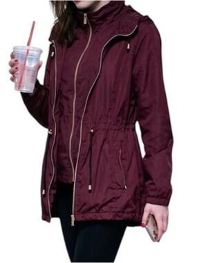 🆕 Jones New York Jacket Sport Coat Wind Breaker Faux Vest Insert Burgundy L